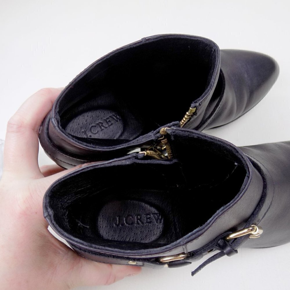 new! J. crew ankle booties leather moto zip up gold hardware straps buckle - Picture 7 of 10